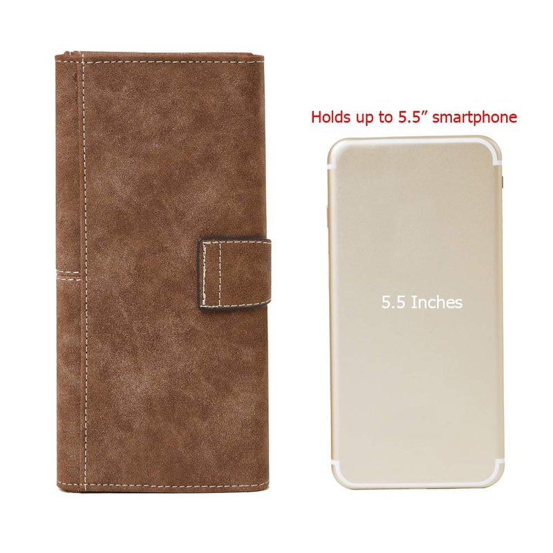 Cynure Women's Vegan Leather 17 Card Slots Card Holder Long Big Bifold Wallet,Coffee - Image 5
